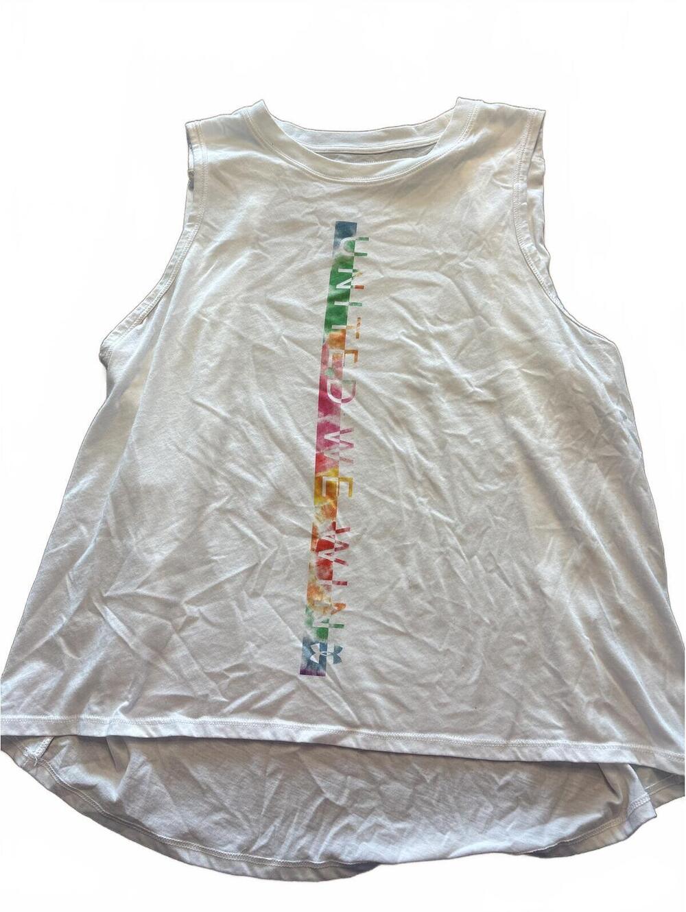 Under Armour Women's White Sleeveless HeatGear Tank Top Large Summer